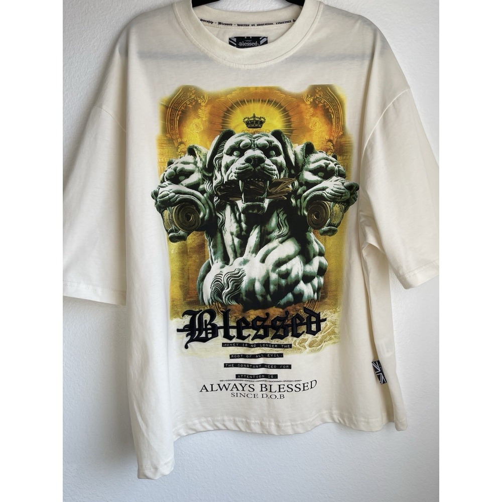 Unique Brand Men's Blessed XXL Cream Green Short Sleeve T-Shirt New with Tags